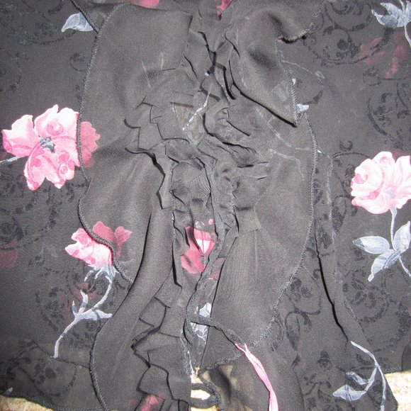 Element's | Tops | Ets Elements Sheer Cardigan W Ruffles Rose Print ...